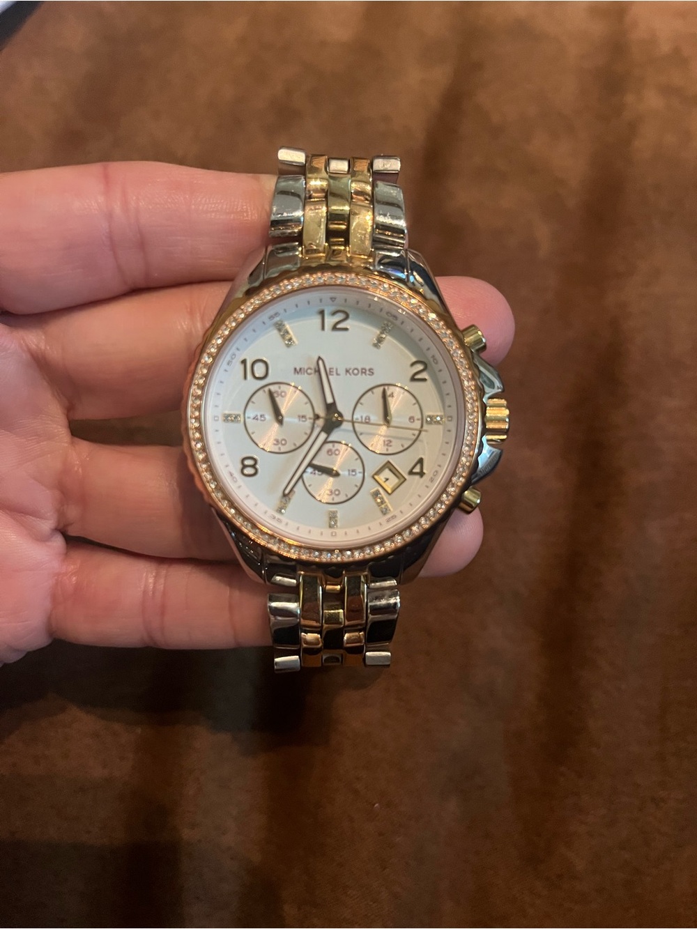 Michael Kors Two-Tone Gold and Silver Crystal Accent Bracelet Watch